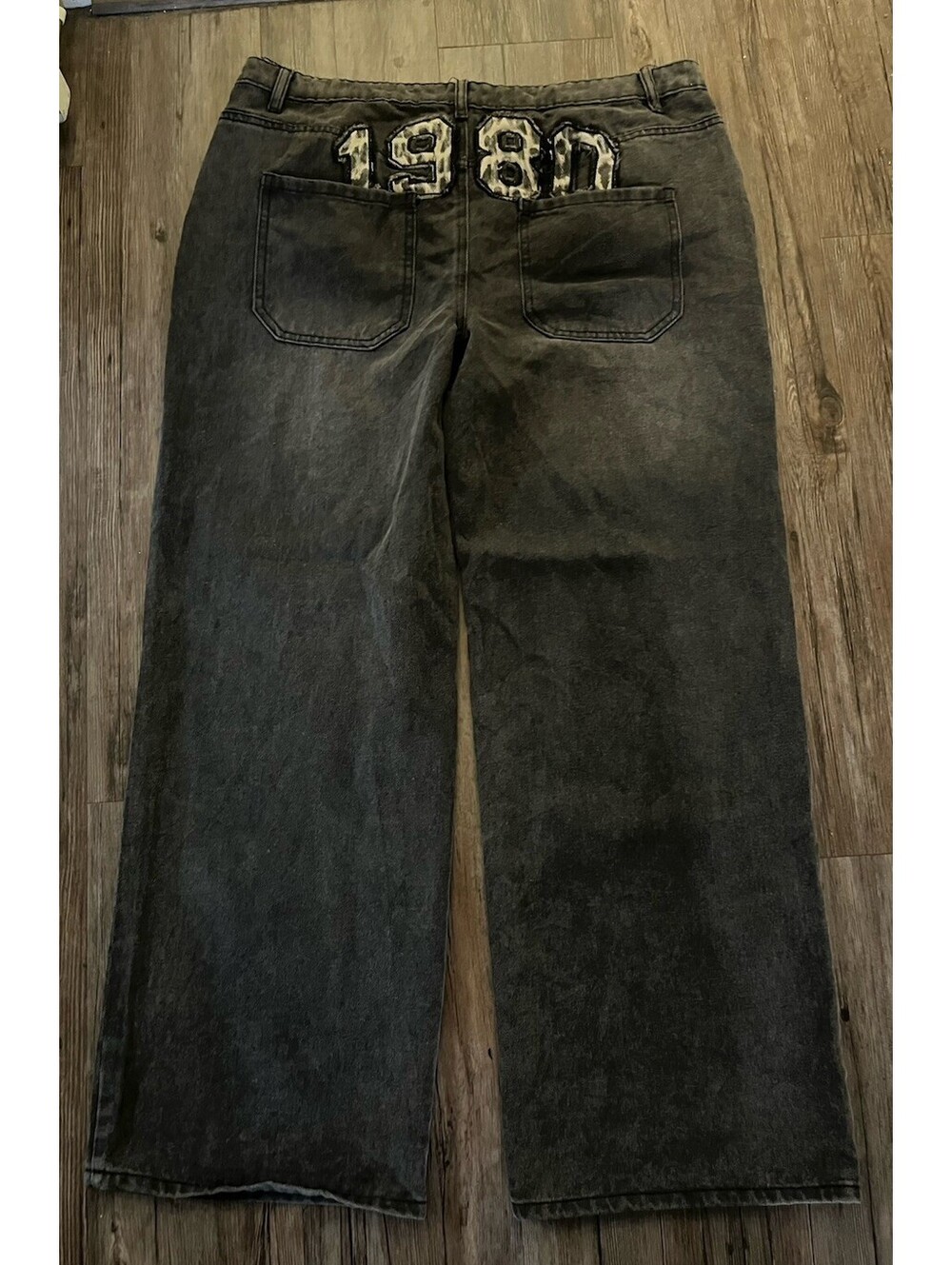 Edikted 1980 Wide-Leg Low-Rise Black Denim Jeans Sz 36
